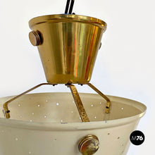 Load image into Gallery viewer, Brass and perforated metal pair of chandeliers by Arredoluce, 1950s