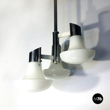 Charger l'image dans la galerie, Chromed and opal glass three-light chandelier, 1970s