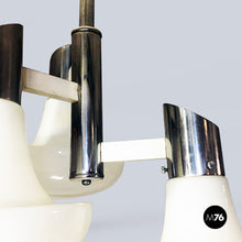 Charger l'image dans la galerie, Chromed and opal glass three-light chandelier, 1970s