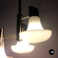 Charger l'image dans la galerie, Chromed and opal glass three-light chandelier, 1970s