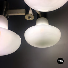 Charger l'image dans la galerie, Chromed and opal glass three-light chandelier, 1970s