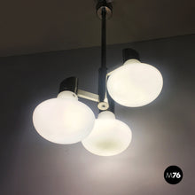 Charger l'image dans la galerie, Chromed and opal glass three-light chandelier, 1970s