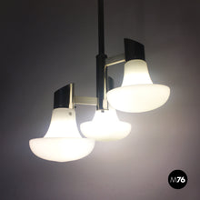 Charger l'image dans la galerie, Chromed and opal glass three-light chandelier, 1970s