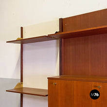 Load image into Gallery viewer, Teak and brass modular wall bookcase with cabinets, 1960s