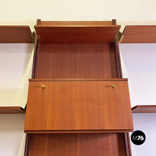Load image into Gallery viewer, Teak and brass modular wall bookcase with cabinets, 1960s