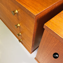 Load image into Gallery viewer, Teak and brass modular wall bookcase with cabinets, 1960s