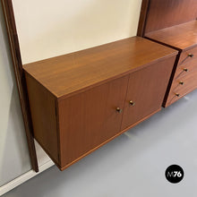 Load image into Gallery viewer, Teak and brass modular wall bookcase with cabinets, 1960s