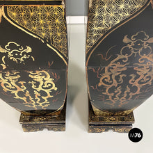 Load image into Gallery viewer, Oriental black wood vases or sculptures with decorations, 1950s