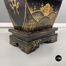 Load image into Gallery viewer, Oriental black wood vases or sculptures with decorations, 1950s