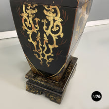 Load image into Gallery viewer, Oriental black wood vases or sculptures with decorations, 1950s