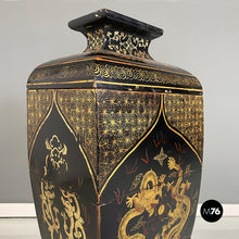 Load image into Gallery viewer, Oriental black wood vases or sculptures with decorations, 1950s