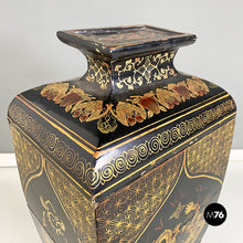 Load image into Gallery viewer, Oriental black wood vases or sculptures with decorations, 1950s