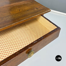 Load image into Gallery viewer, Antique solid wood and brass details dining table or desk, 1900s