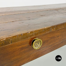 Load image into Gallery viewer, Antique solid wood and brass details dining table or desk, 1900s