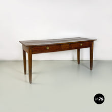 Load image into Gallery viewer, Antique solid wood and brass details dining table or desk, 1900s