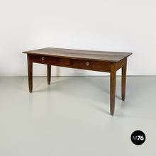 Load image into Gallery viewer, Antique solid wood and brass details dining table or desk, 1900s