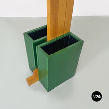 Load image into Gallery viewer, Natural and green wood coat stand with umbrella container, 1980s