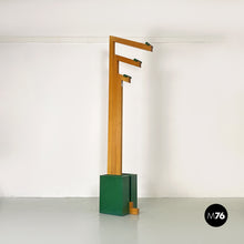 Load image into Gallery viewer, Natural and green wood coat stand with umbrella container, 1980s