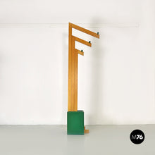Load image into Gallery viewer, Natural and green wood coat stand with umbrella container, 1980s