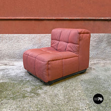 Load image into Gallery viewer, Pink fabric and black abs four pieces modular sofa, 1980s