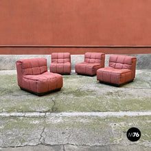 Load image into Gallery viewer, Pink fabric and black abs four pieces modular sofa, 1980s