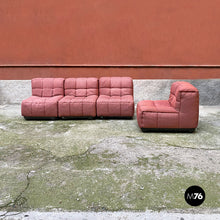 Load image into Gallery viewer, Pink fabric and black abs four pieces modular sofa, 1980s