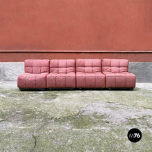 Load image into Gallery viewer, Pink fabric and black abs four pieces modular sofa, 1980s