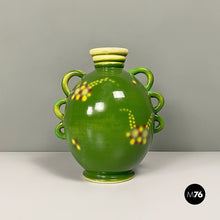 Charger l'image dans la galerie, Green ceramic vase with a circular motif by Deruda, 1940s