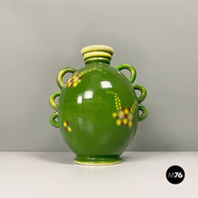 Charger l'image dans la galerie, Green ceramic vase with a circular motif by Deruda, 1940s