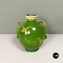 Charger l'image dans la galerie, Green ceramic vase with a circular motif by Deruda, 1940s