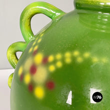 Charger l'image dans la galerie, Green ceramic vase with a circular motif by Deruda, 1940s