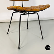 Load image into Gallery viewer, Wicker and black metal chairs, 1960s