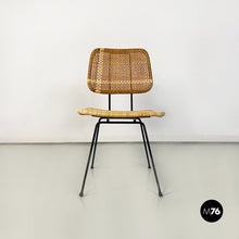 Load image into Gallery viewer, Wicker and black metal chairs, 1960s