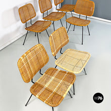 Load image into Gallery viewer, Wicker and black metal chairs, 1960s