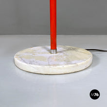 Load image into Gallery viewer, Red and chromed metal adjustable floor lamp with marble base, 1970s