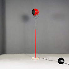 Load image into Gallery viewer, Red and chromed metal adjustable floor lamp with marble base, 1970s