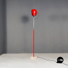 Load image into Gallery viewer, Red and chromed metal adjustable floor lamp with marble base, 1970s