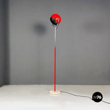 Load image into Gallery viewer, Red and chromed metal adjustable floor lamp with marble base, 1970s