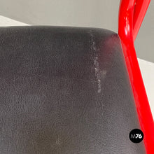 Load image into Gallery viewer, Stackable red metal and black faux leather chairs, 1980s