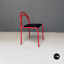 Load image into Gallery viewer, Stackable red metal and black faux leather chairs, 1980s