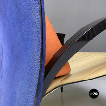 Charger l'image dans la galerie, Black solid wood and leather multicolor armchair with curved armrests, 1980s