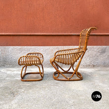Load image into Gallery viewer, Rattan B4 armchair and pouf by Tito Agnoli for Bonacina, 1950s