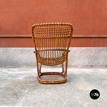 Load image into Gallery viewer, Rattan B4 armchair and pouf by Tito Agnoli for Bonacina, 1950s