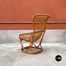 Load image into Gallery viewer, Rattan B4 armchair and pouf by Tito Agnoli for Bonacina, 1950s
