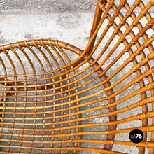 Load image into Gallery viewer, Rattan B4 armchair and pouf by Tito Agnoli for Bonacina, 1950s