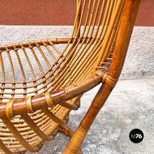 Load image into Gallery viewer, Rattan B4 armchair and pouf by Tito Agnoli for Bonacina, 1950s