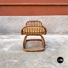 Load image into Gallery viewer, Rattan B4 armchair and pouf by Tito Agnoli for Bonacina, 1950s