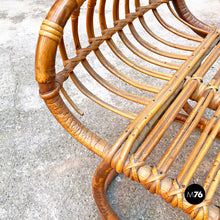 Load image into Gallery viewer, Rattan B4 armchair and pouf by Tito Agnoli for Bonacina, 1950s