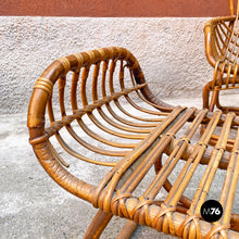 Load image into Gallery viewer, Rattan B4 armchair and pouf by Tito Agnoli for Bonacina, 1950s