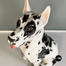 画像をギャラリービューアに読み込む, Black and white ceramic sculpture of Harlequin Great Dane dog, 1980s